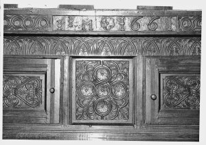 Figure 4. Detail of press cupboard, dated 1661. Made for John and Mary Philipson of Causeway House Farm, Applethwaite.
