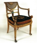 One of a set of chairs with supplied to Stephen Tempest of Broughton Hall, North Yorkshire in 1803 from the Oxford Street shop. The design predates a similar example illustrated in Sheraton’s Dictionary, published in 1803